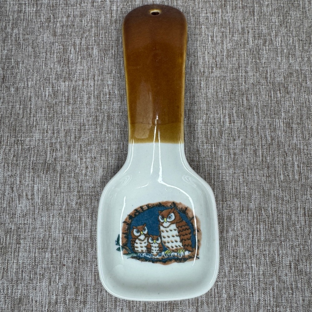 Vintage Otagiri Japan Hand Crafted Ceramic Owl MCM Spoon Rest Vintage 9"